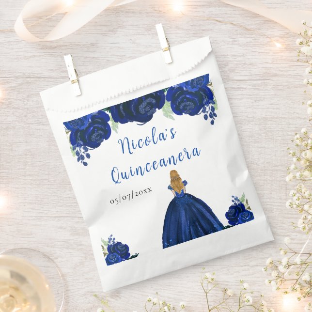 Sacolinha Blonde Hair Princess Navy Floral Quinceanera (Cortado)