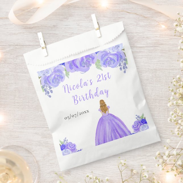 Sacolinha Blonde Hair Princess Purple Floral Birthday Party (Cortado)