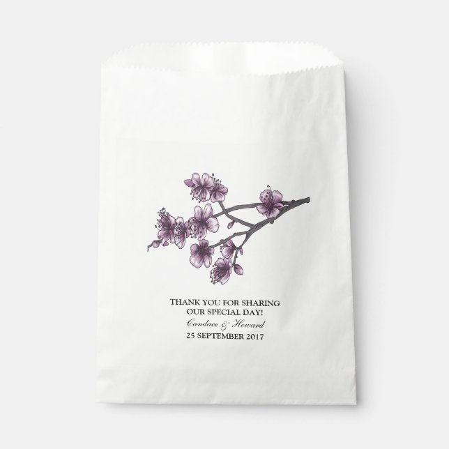 Sacolinha Blossomas de Cereja Simples Roxos Favorecem Bolsas (Frente)