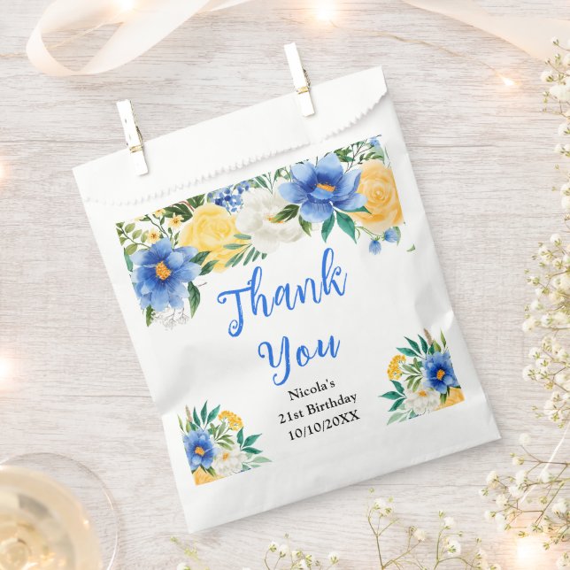 Sacolinha Blue and Yellow Floral Birthday Thank You (Cortado)