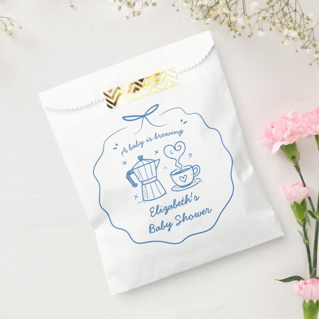 Sacolinha Blue Baby Is Brewing Coffee Baby Shower Favor Bag, (Selado)