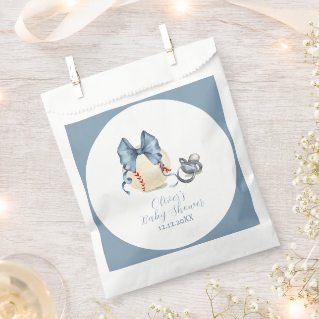 Sacolinha Blue Bow Pacifier Baseball Sport Baby Shower  (Cortado)