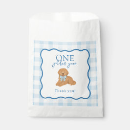 Sacolinha Blue Gingham One Golden Year Boys First Birthday