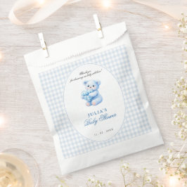 Sacolinha Blue Gingham Teddy Bear Neutral Baby Shower