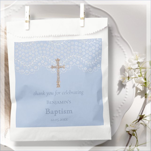 Sacolinha Blue Lace Baptism Obrigado Favor Bag (Criador carregado)