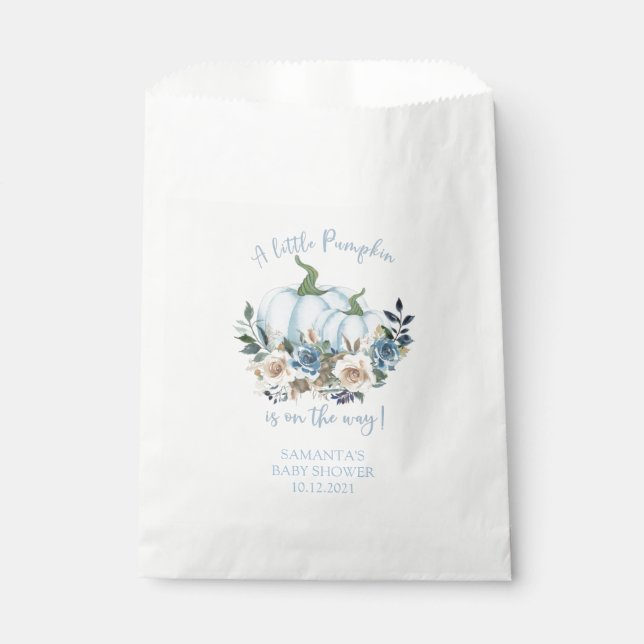 Sacolinha Blue Pumpkin Floral Baby Shower Favor Bag (Frente)