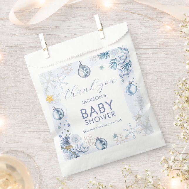 Sacolinha Blue Snowflake Flower Winter Baby Shower Welcome (Cortado)
