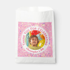 Sacolinha Blue Watercolor Confetti Foto de Aniversário da Cr