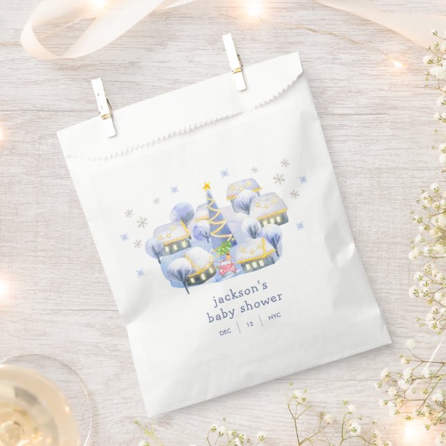 Sacolinha Blue Winter Snow It Take A Village Baby Shower  (Cortado)