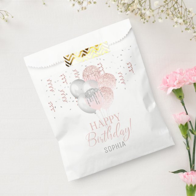 Sacolinha Blush and Silver Balloons Birthday  (Selado)