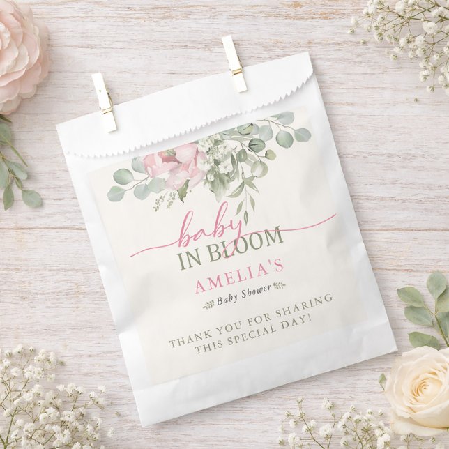 Sacolinha Blush Floral Baby in Bloom Baby Girl Shower  (Blush Floral Baby in Bloom Baby Girl Shower Favor)
