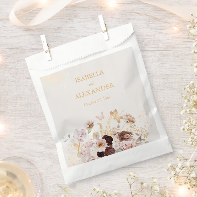 Sacolinha Blush Peony e Dourado Casamento Floral Burgundy (Cortado)