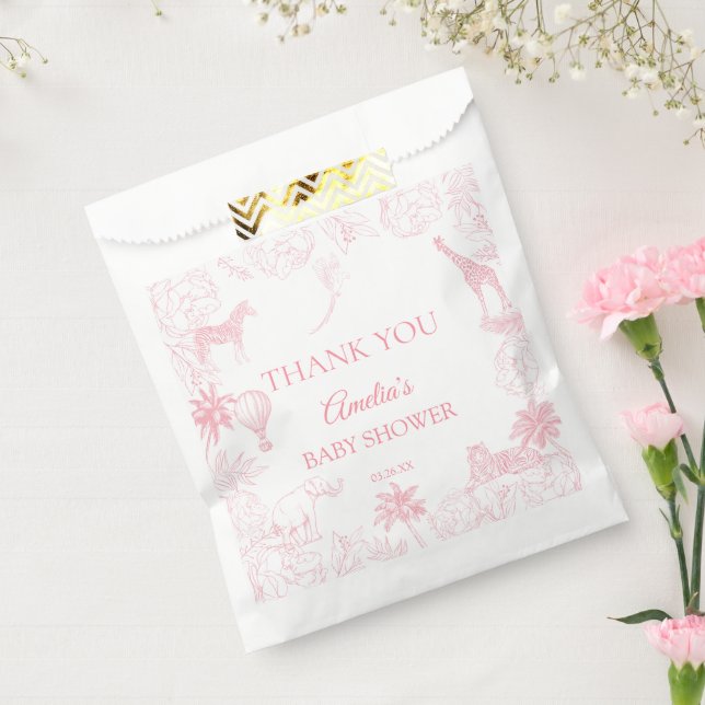 Sacolinha Blush Pink Jungle Safari Animals Baby Shower (Selado)