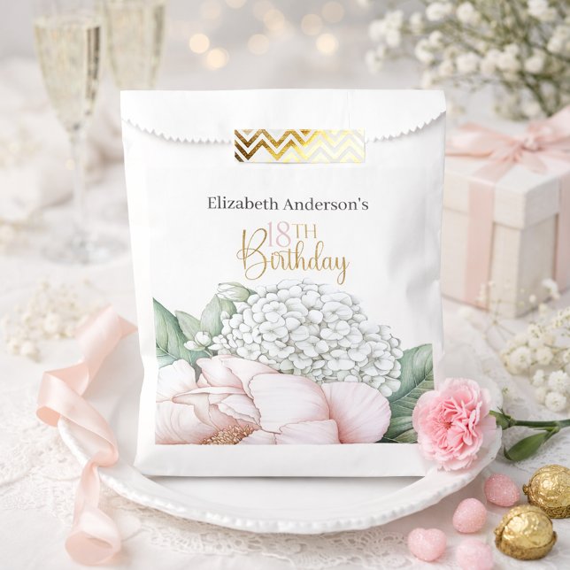 Sacolinha Blush Pink Peony Floral 18th Birthday  (Criador carregado)