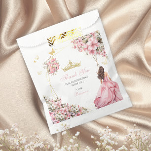 Sacolinha Blush Rosa Floral Dourada Borboleta Quinceañera