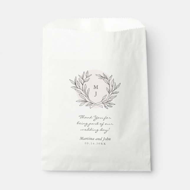 Sacolinha Blush Rustic Monograma Wreath Weding Favor Bag (Frente)