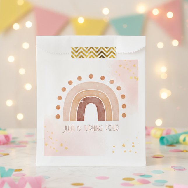 Sacolinha Boho aquarela arco-íris Aniversário (Criador carregado)