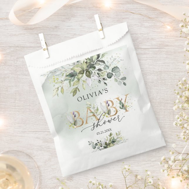 Sacolinha Boho aquarela verde Chá de fraldas de letras doura (Cortado)