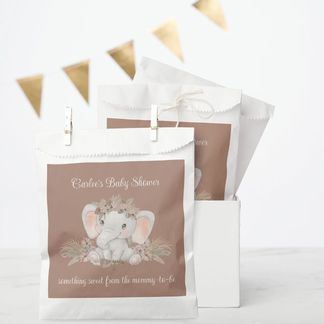 Sacolinha Boho Floral Elephant Girl Chá de fraldas Obrigado (Bohemian Elephant Baby Shower Favor Bags for Gender Neutral Floral Safari Jungle Baby Shower)