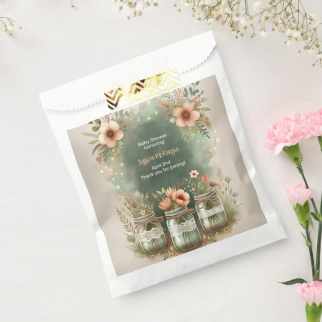 Sacolinha Boho Floral Rustic Floral Mason Jar Chá de fraldas (Selado)