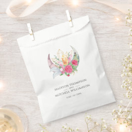Sacolinha Boho Lua Cristais Penas Flores Rosa Casamento 