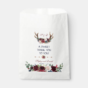 Sacolinha Boho Merlot Marinho Blue Floral Antlers OBRIGADO