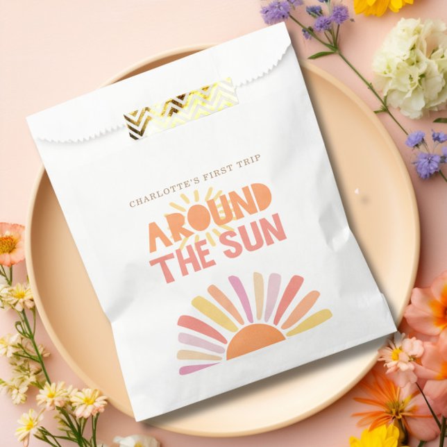 Sacolinha Boho Primeira Viagem À Volta Da Festa Do primeiro  (Boho First Trip Around The Sun 1st Birthday Party Favor Bag)