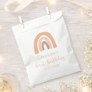Sacolinha Boho Rainbow Pink Pastel Primeiro Aniversário