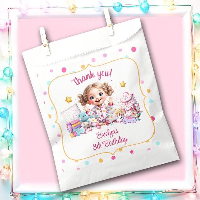 Sacolinha Bolinhas de Menina Rosa-rosa do Sleepover Slumber  (Sleepover Slumber Party Pink Cute Girl Polka Dot Favor Bag)