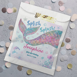 Sacolinha Bolo de aniversário de sereia colorida em aquarela