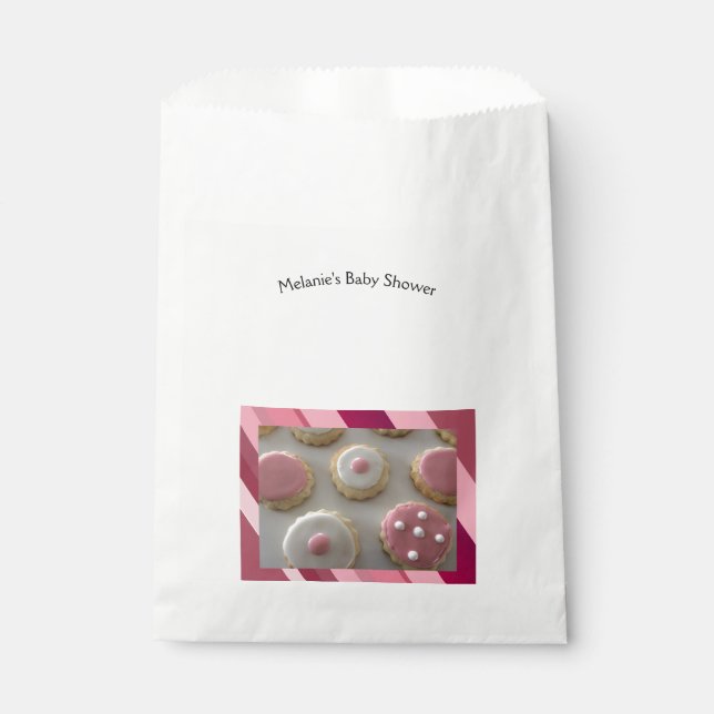 Sacolinha Bolo de Bebê com Biscoitos Rosa e Branco (Frente)