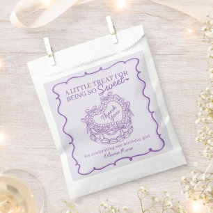 Sacolinha Bolo de Coquetel Retro Cardíaco com Arco Roxo Aniv