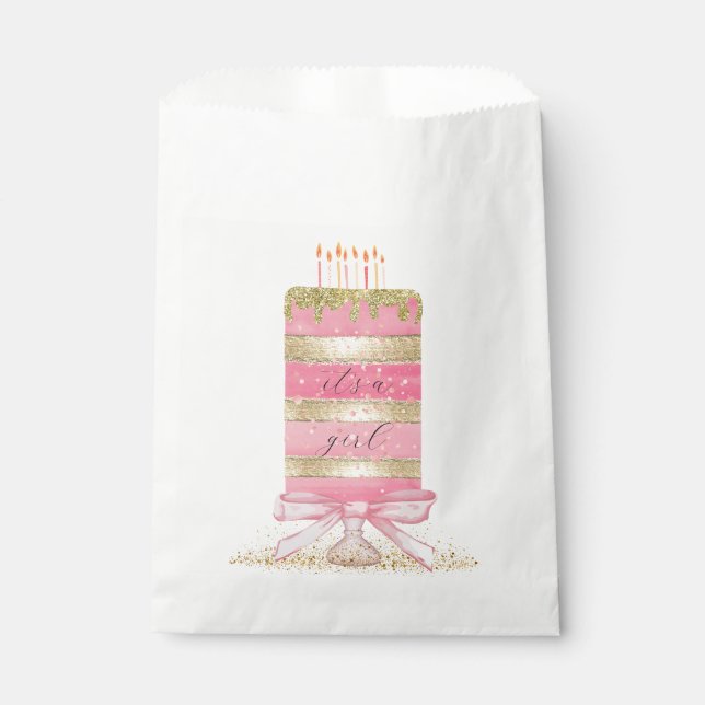 Sacolinha Bolo rosa "é uma garota" com Arco (Frente)