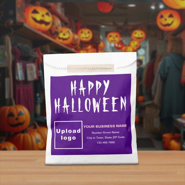 Sacolinha Bolsa de Papel em Segundo Plano Roxo do Halloween (Purple business brand on paper bag for Halloween)