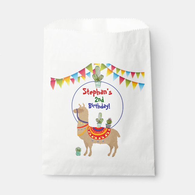 Sacolinha bolsas de aniversário de llama Cactus (Frente)