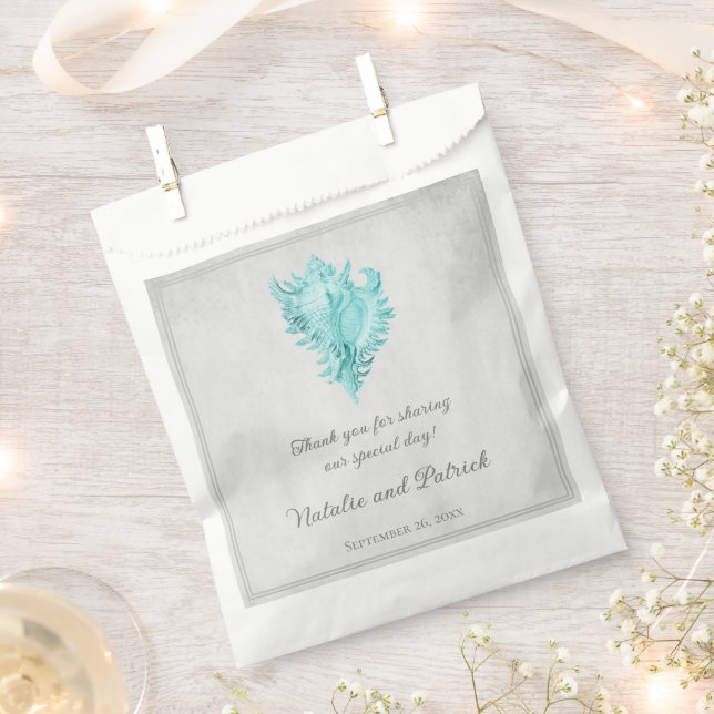 Sacolinha Bolsas De Favor De Casamento De Shell Teal Conch (Cortado)