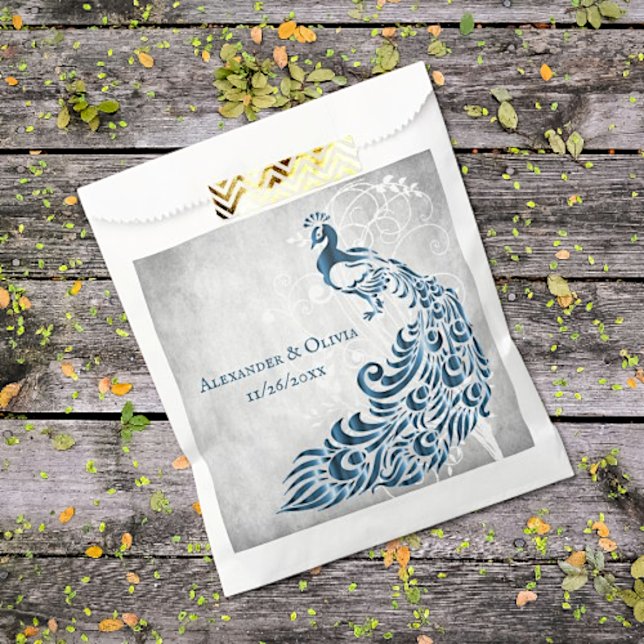 Sacolinha Bolsas De Favor Do Casamento Botânico De Pavão Azu (Blue Peacock Vine Wedding Favor Bags)