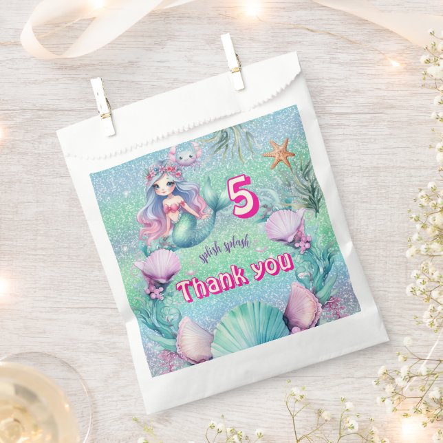 Sacolinha Bolsas de favores da sereia roxa com brilho (Cortado)