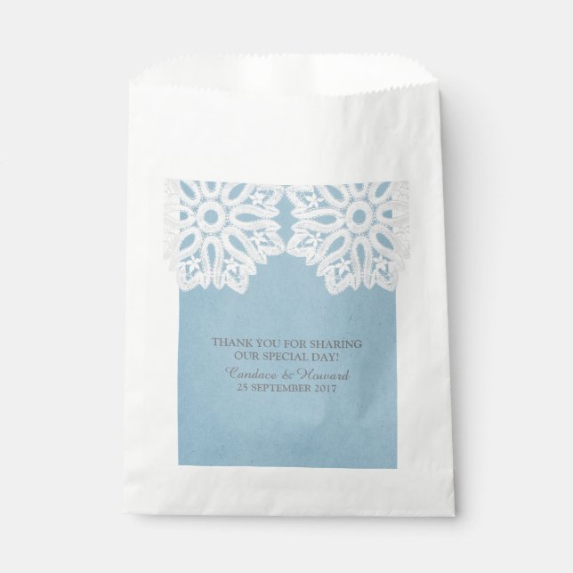 Sacolinha Bolsas de Favoritos de Lace Elegante Azul (Frente)