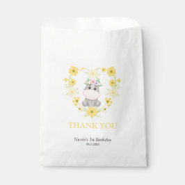 Sacolinha Bonito Hippo Amarelo Flor Aniversário Obrigado