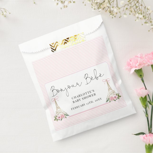 Sacolinha Bonjour Bebe Paris Chá de fraldas francês rosa Eif (Selado)