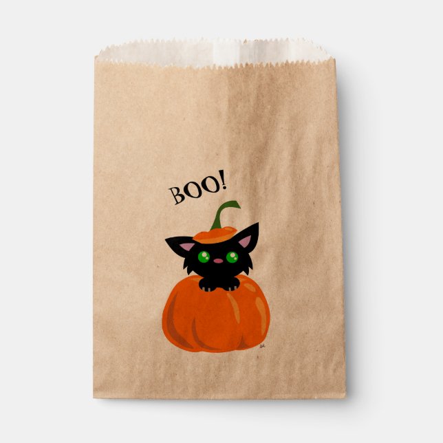 Sacolinha BOO! Gato bonitinho numa bolsa de favela de abóbor (Frente)