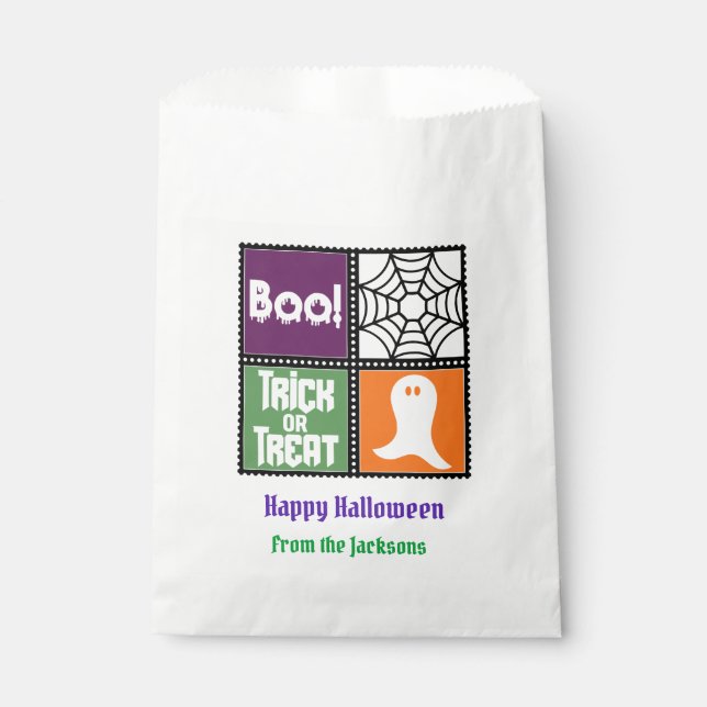 Sacolinha BOO. Trick ou Treat Halloween Sayings Goodie Bag (Frente)