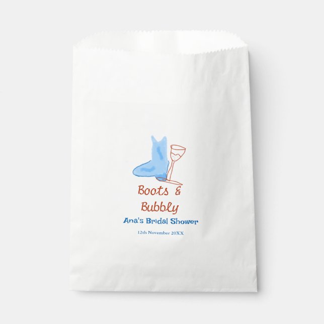 Sacolinha Boots & bubble champagne garrafa chá de panela azu (Frente)