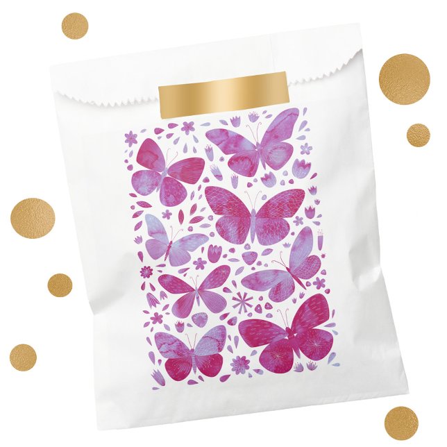 Sacolinha Borboleta Aquarela Magenta Rosa Quente (Magenta hot pink butterfly watercolor pattern favor bag)