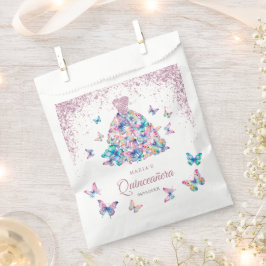 Sacolinha Borboletas Douradas de rosa, Gown Quinceanera