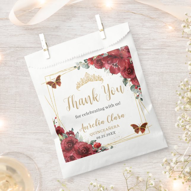 Sacolinha Borboletas Douradas Florais Quinceanera XV (Cortado)