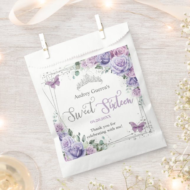 Sacolinha Borboletas Flóridas Lilás Roxas Quadrinhas Doce De (Cortado)