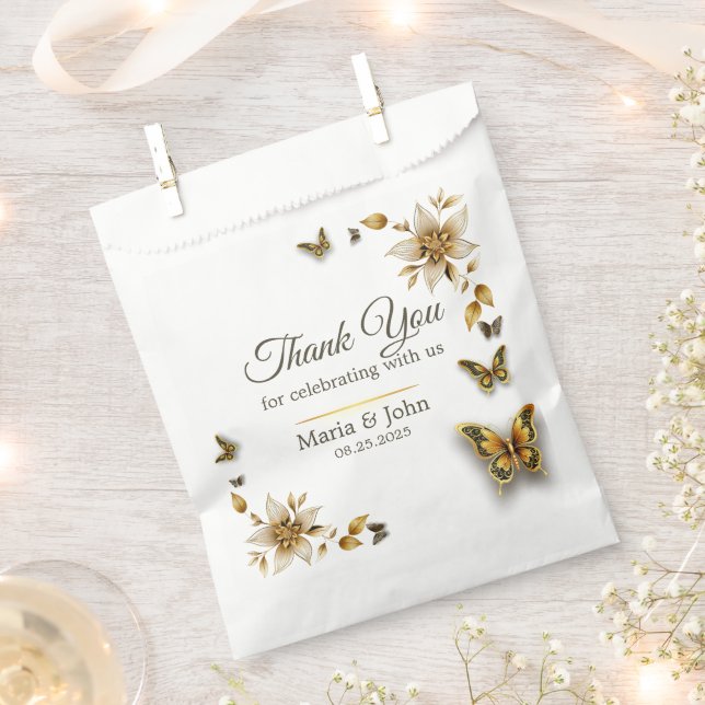 Sacolinha Borboletas ouros Casamento Favor Bolsas (Cortado)