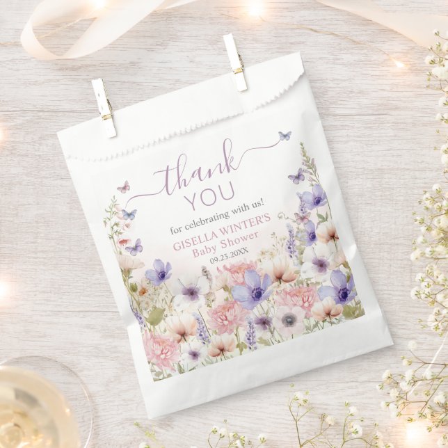 Sacolinha Borboletas rosa púrpura de flor silvestre bebê em  (Cortado)